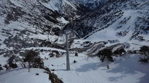 Aerial views from a cable car on the ski slopes Stock Footage 102851802