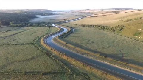 Aerial views of Cuckmere River Stock Footage 67402197