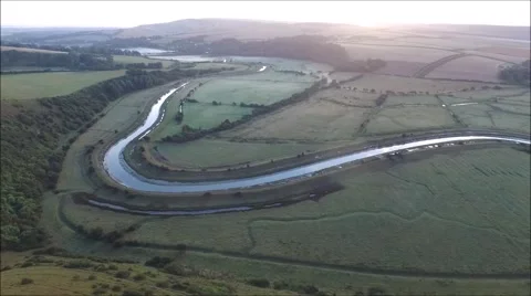 Aerial views of Cuckmere River Stock Footage 67402207