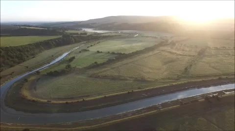 Aerial views of Cuckmere River Stock Footage 67402210