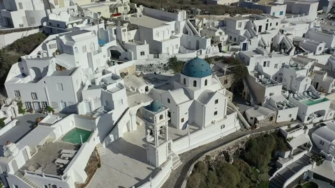 Aerial views of imerovigli village | Santorini island | Greece Stock Footage
