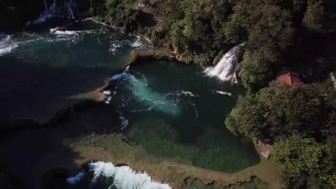 Aerial Views: Krka River’s Emerald Pools &amp; Forests Stock Footage 304170053