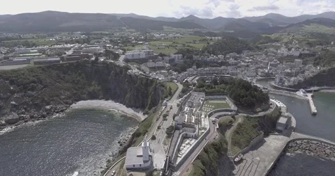Aerial views of the Luarca lighthouse in 4k Stock Footage 138065951