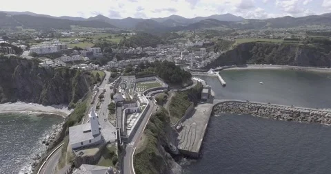 Aerial views of the Luarca lighthouse in 4k Stock Footage 138067809