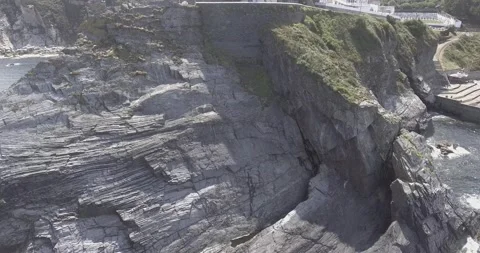 Aerial views of the Luarca lighthouse in 4k Stock Footage 138067953