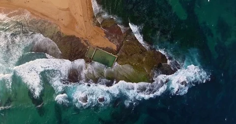 Aerial views of Mona Vale Beach in Sydney Australia Stock-Footage 84674552