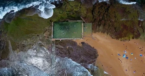 Aerial views of Mona Vale Beach in Sydney Australia Stock-Footage 84674601
