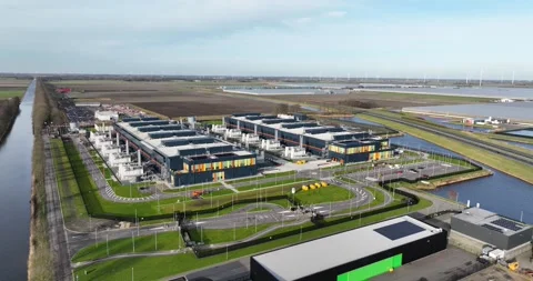 Aerial views on the new build data center at agriport, cloud space, large Видео 301925452