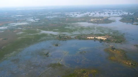 Aerial views of the Okavango Delta in Botswana Stock Footage 135581511
