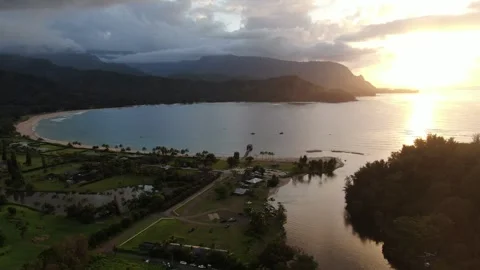 Aerial views from over Hanalei Bay on the Hawaiian Island of Kauai Stock Footage 251841253