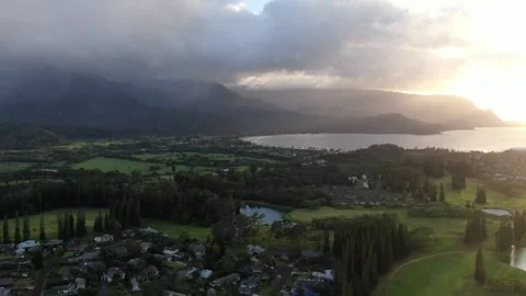 Aerial views from over the Taro Fields outside on Kauai Stock Footage 252046575