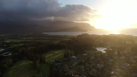 Aerial views from over the Taro Fields outside on Kauai Stock Footage 252046753