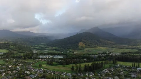 Aerial views from over the Taro Fields outside on Kauai Stock Footage 252046816