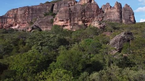 Aerial Views of Serra da Capivara National Park | Caatinga Biome, Brazil Stock Footage 336983246