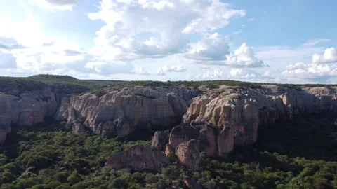 Aerial Views of Serra da Capivara National Park | Caatinga Biome, Brazil Stock Footage 336984927