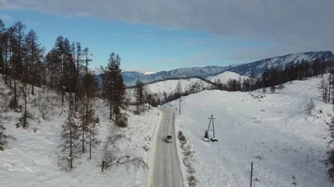 Aerial Views of Snowy Ust-Koksa in Altai Republic Video stock 312643653