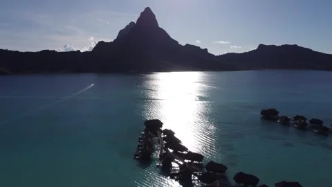 Aerial views of the stunning Bora Bora Atoll; French Polynesia Stock Footage 254366285