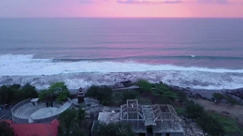 Aerial views of sunset along cliffs in Bali Stock Footage 80843885