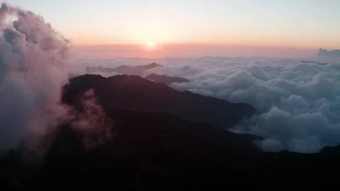 Aerial Views of Taiwan's Central Mountain Range: Sunset and Sea of Clouds Stock Footage 242580415
