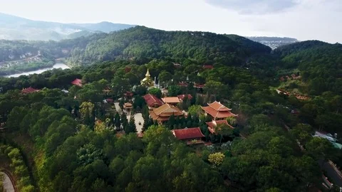  Aerial views of a Temple in Da Lat Vietnam. Stock Footage