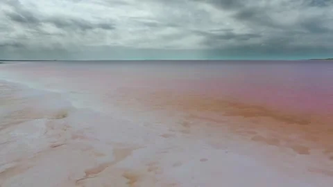 Aerial views trace a pink salt lake - Geometric Patterns and Texture Background Stock Footage 339743065