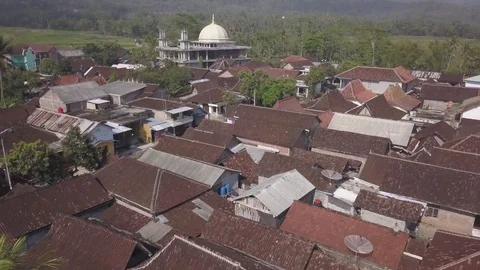 Aerial Village with mosque in Borobudur Java Indonesia Stock Footage 84309350