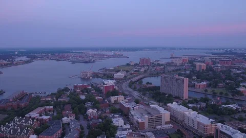 Aerial Virginia Norfolk July 2017 Sunrise 4K Inspire 2 Stock Footage