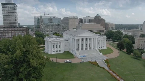 Aerial: The Virginia State Capitol Building. Richmond, Virginia Stock Footage
