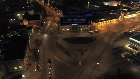 Aerial of Viru intersection / roundabout at the center Tallinn Stock Footage 88683244