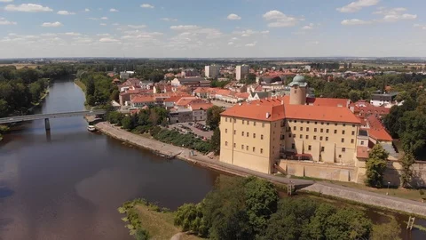 Aerial Vision Podebrady Castle Stock Footage 92163086