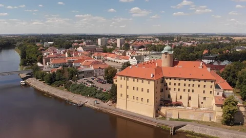Aerial Vision Podebrady Castle Stock Footage 92163446