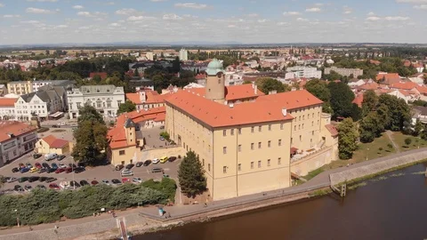 Aerial Vision Podebrady Castle Stock Footage 92164903