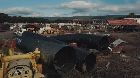 Aerial visit of a wrecking yard Stock Footage 93829486