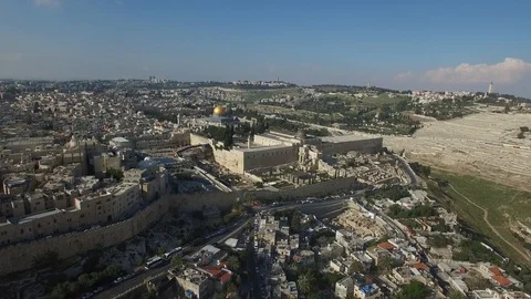 Aerial of Wailing Wall, Temple Mount and Old City Jerusalem. DJI-0682-06 Stock Footage