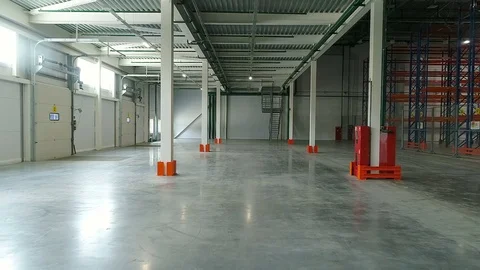 Aerial: Warehouse interior. Stock Footage 77278273
