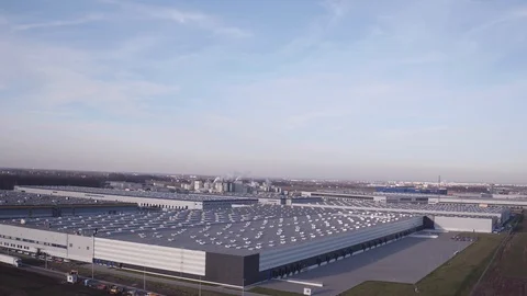 Aerial warehouse shot with loading gates and ramps Stock Footage 94801372
