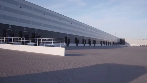 Aerial warehouse shot with loading gates and ramps Stock Footage 94803557