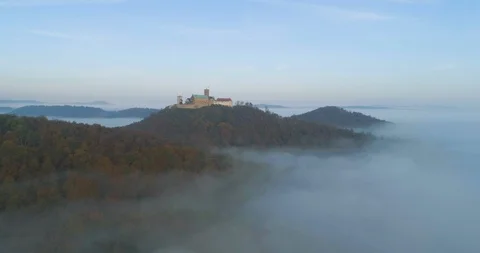 Aerial of the Wartburg castle on mountain top Видео 116251253