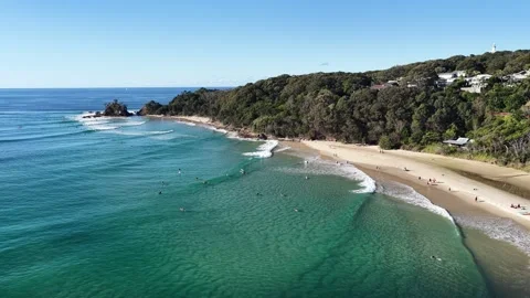 Aerial Of Wategos Beach Surf, Byron Bay, NSW Australia Video stock 347160984