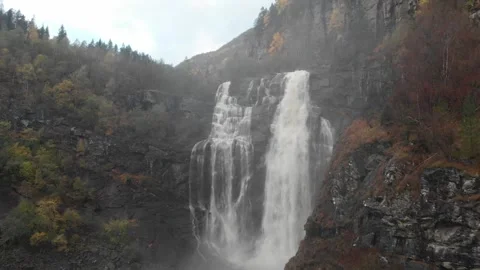 Aerial of Waterfall autumn Stock Footage 252260179
