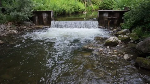 Aerial waterfall footage, pull back over river 4k footage Stock Footage 314809517