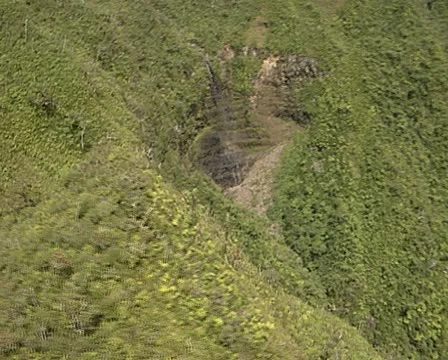 Aerial of a waterfall in Mauritius Stock Footage 11336820