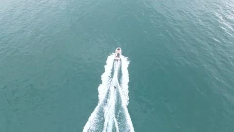 Aerial waterskiing shot Stock Footage