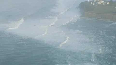 Aerial waves Mavericks Pillar Point Harbor California USA Video stock 104263190