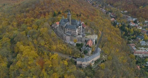 Aerial of Wernigerode Castle in middle of the forest Stock Footage 116200839