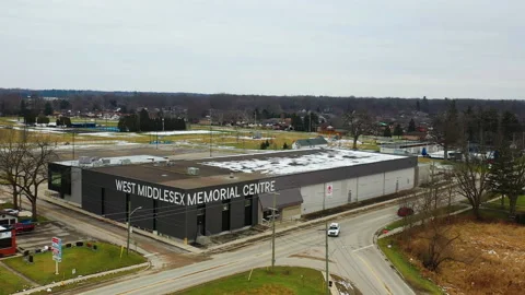 Aerial of the West Middlesex Memorial Centre in Strathroy, Ontario, Canada, e Stock Footage 168529611