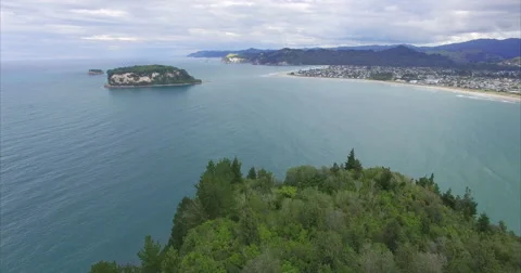 Aerial of whangamata beach clark island, Coromandel, New Zealand Stock Footage