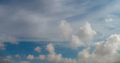 Aerial white fluffy clouds moving in the sky Stock Footage 91190419