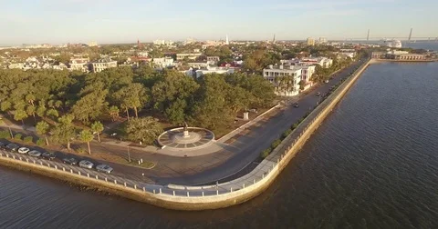 Aerial of White Point Garden and the Battery in Charleston, SC Stock Footage 71101853