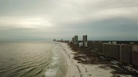 Aerial White Sand Beach Lined With High Rise Condos On Cloudy Day Vídeo Stock 167738449